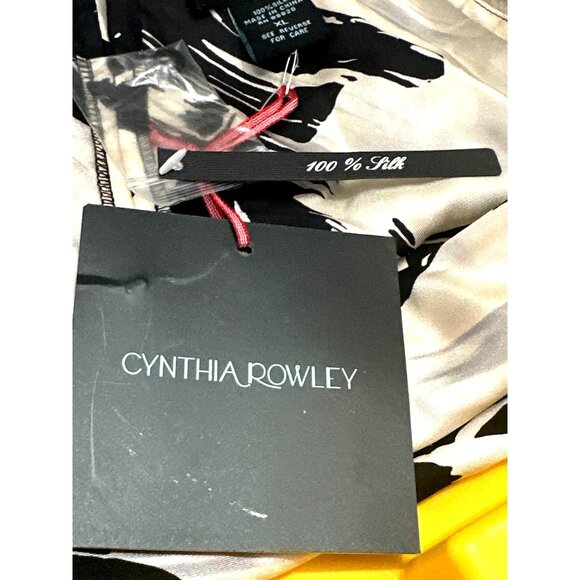 Cynthia Rowley XL Black White Abstract Print Silk Sleeveless Cowl Neck Blouse NW - Picture 9 of 9